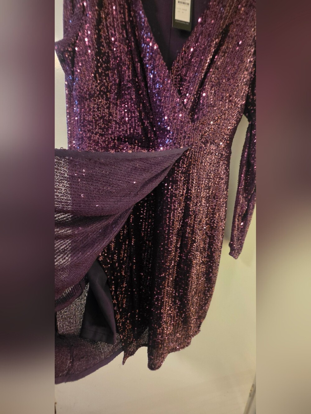 NWT! City Chic Violet Sequin Wrap-Front Long Sleeve Dress Razzle - XS/14 - Picture 5 of 8